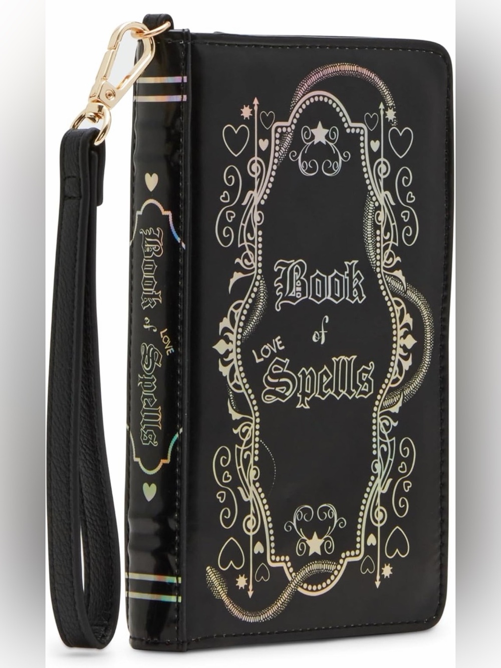 Betsey Johnson Book of Spells Wristlet Wallet - Black w/ Holographic Gold Design - Picture 2 of 8